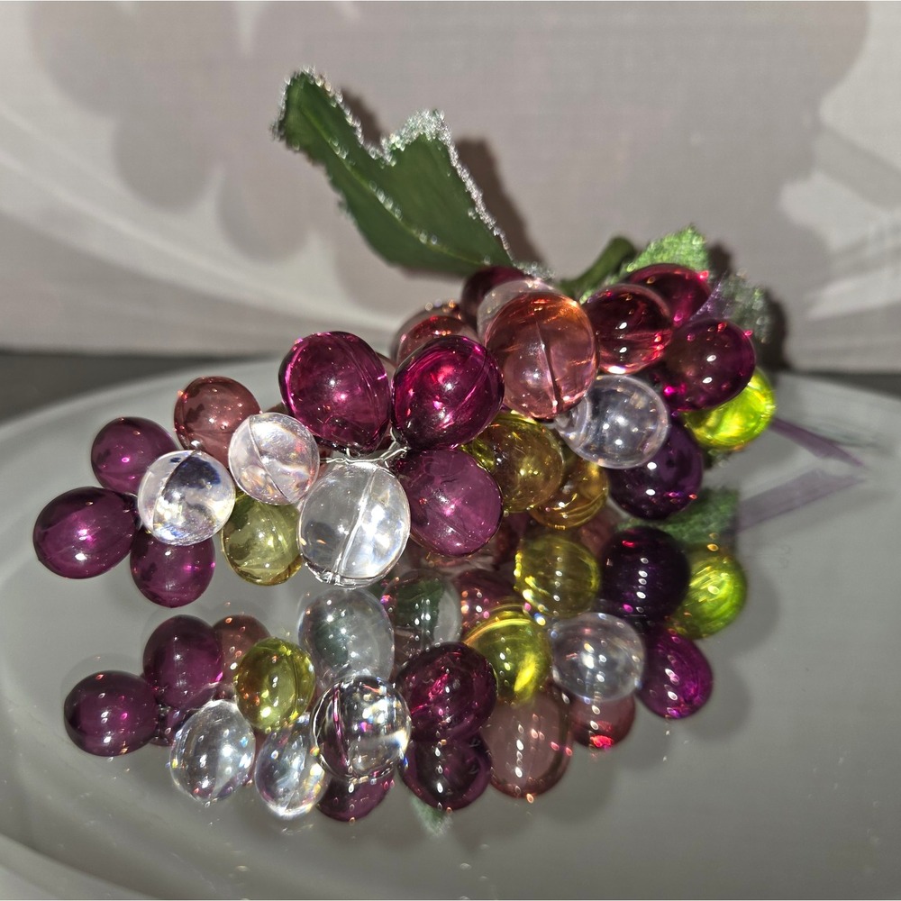 Vintage Multicolor Lucite Grape Cluster Mid Century Sugar Beaded Leaves 1pc
